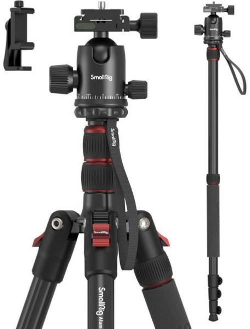 스몰리그 CT-10 카메라 삼각대 71인치 접이식 알루미늄 및 모노포드 360° 볼 헤드 탈착식 페이로드 33파운드 카메라용 높이 16인치에서 71인치로 조절 가능 휴대폰-39