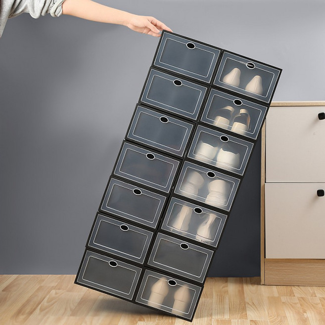 6P입 프리미엄 PP 신발보관함 고급 PP 투명 신발정리함 신발장 정리 꿀템 투명박스, 1세트6개, 블랙