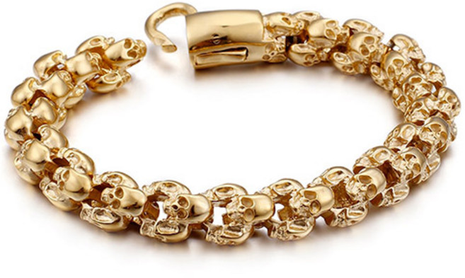 해골 참 12mm 빈티지 크롬 메탈 남자 체인 팔찌