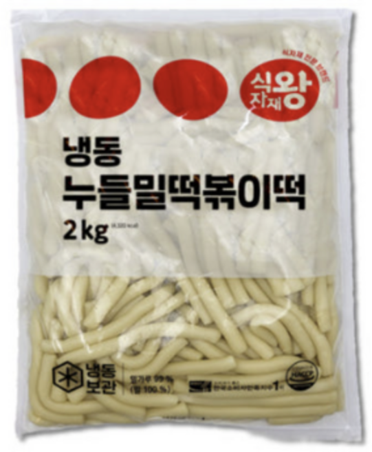 바이오푸드몰_식자재왕 누들 밀떡볶이떡 (냉동) 2kg, 2개
