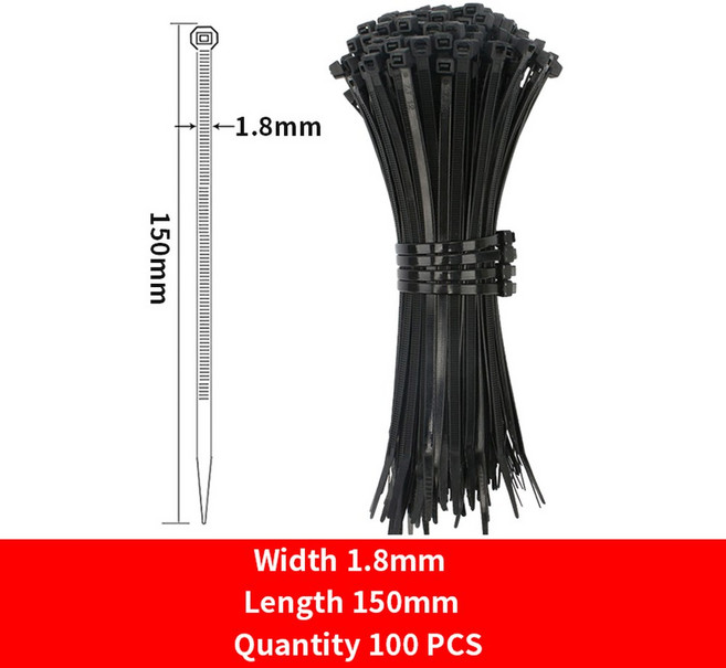 2x100 2x150 2x200 3x150 3x200mm 나일론 3mm 블랙 타이 화이트 셀프락킹 케이블 100개 지퍼 2mm, 2x150Black