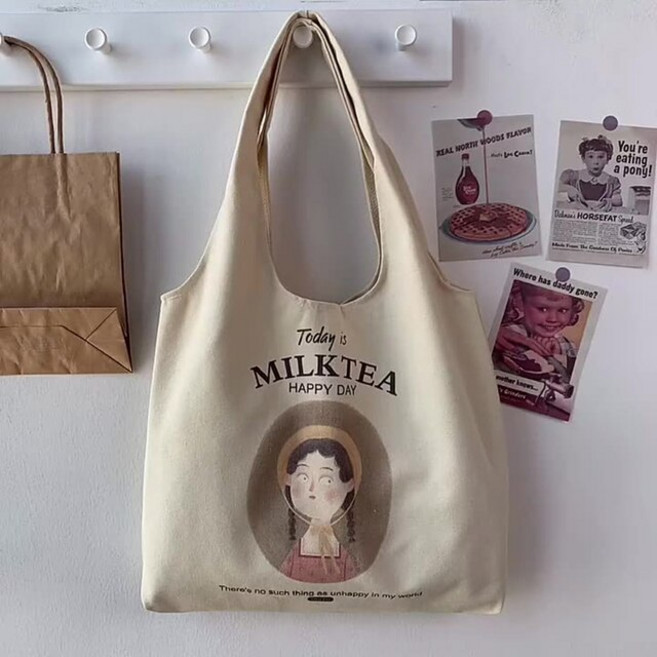 에코백 미니 휴대용 여성용 캔버스 귀여운 소녀 토트 쇼퍼 백 캐주얼 코튼 천 숄더백 에코 재사용 가능 쇼핑백 해변 여행