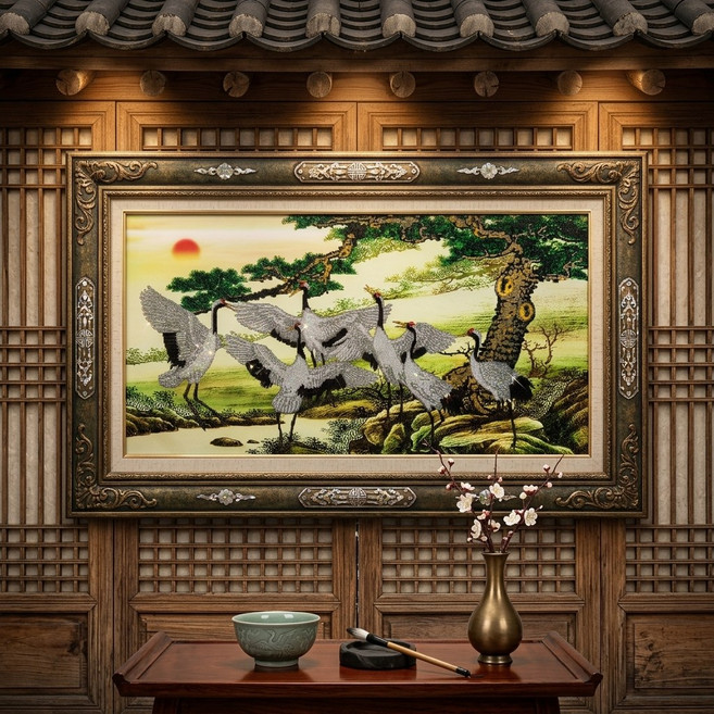 동대문보석십자수DIY 소나무와 두루미3D 특대형125 x60cm 부분부착 대형 풍수지리 금전운 압도적인 퀄리티 취미 인테리어, 1개, 소나무와 두루미3D 특대형125 x60