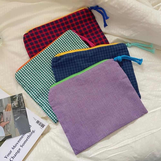 브리스크스트일 모던 체크 파우치, 체크 블루 화이트