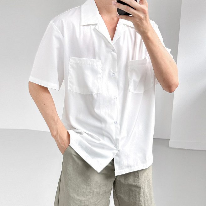 [베이직/심플] M투포켓 카라 남방 오픈카라 가볍고 시원한 데일리 반팔셔츠 일상복 오버핏