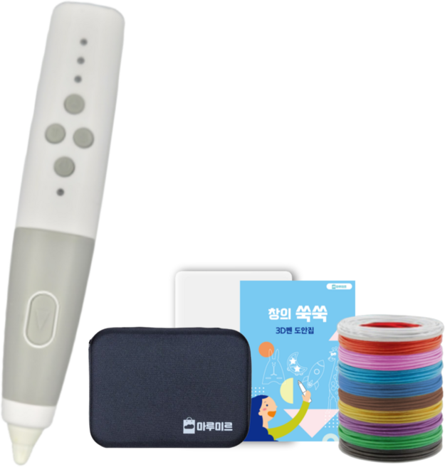 마루미르 프리투 3D펜 무선 저온 동작 PCL필라멘트 사용, 흰색/회색, B패키지(A패키지+5m10종필라멘트)