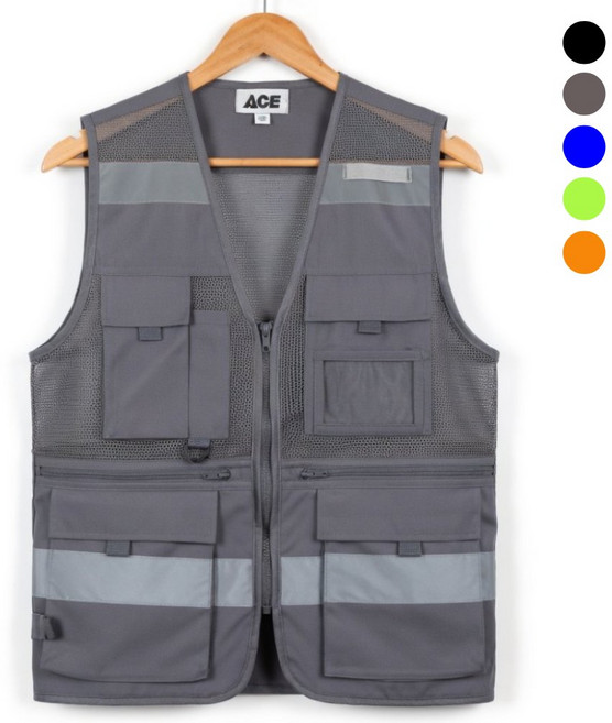 건설 현장 야간 망사 반사 안전조끼 다용도 포켓 메쉬 작업 조끼