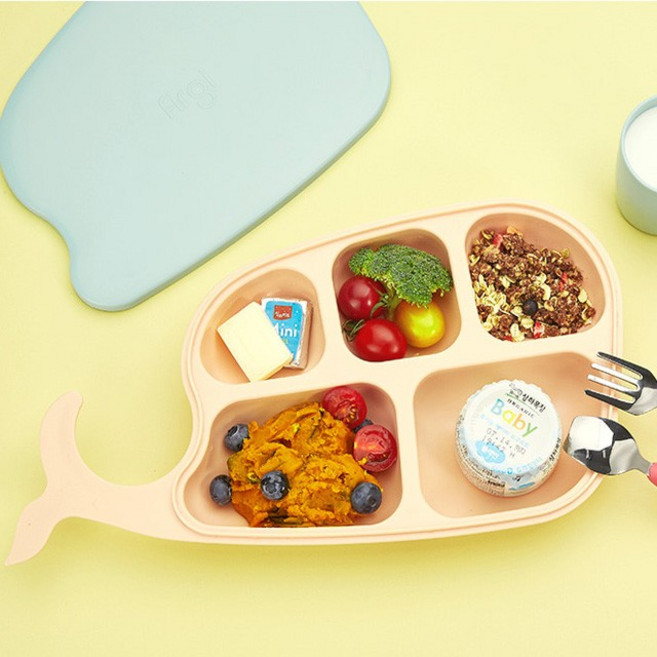 퍼기 고래식판 유아식기 이유식 국민육아템 첫단계 식기, 파스텔옐로우, 1개