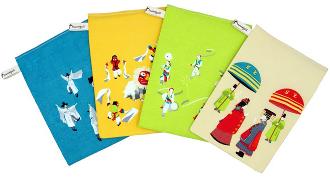 [신제품] K-컬쳐 시리즈 전통문화 인견때타올 사각타올 4p 세트, 혼합색상