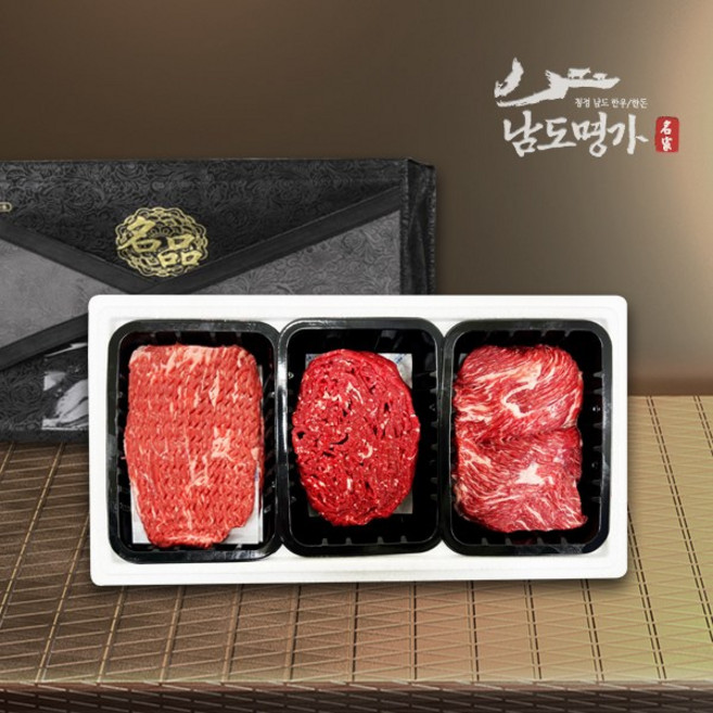[남도명가] 1등급 한우 명절한상 선물세트 불고기500g+국거리500g+산적거리500g (1.5kg), 1개