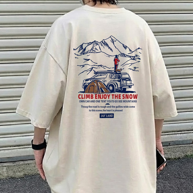 JBOOM 남자 오버핏 반팔티 스노우캠 프린트 티셔츠