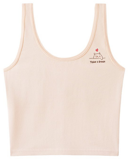 슈브레 부드럽고 편안한 면 소재 1단계 중간 기장 와이드 밴드 어깨끈 U자 넥 패드 주니어브라 초등 여아 청소년 브라 런닝