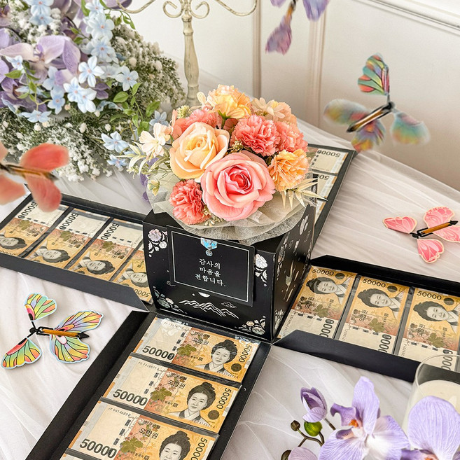 용돈박스 돈 케이크 반전 용돈 부모님 생신 환갑 칠순 팔순 기념일 선물 남편생일 어버이날, 자개(돈비닐60장), 1개