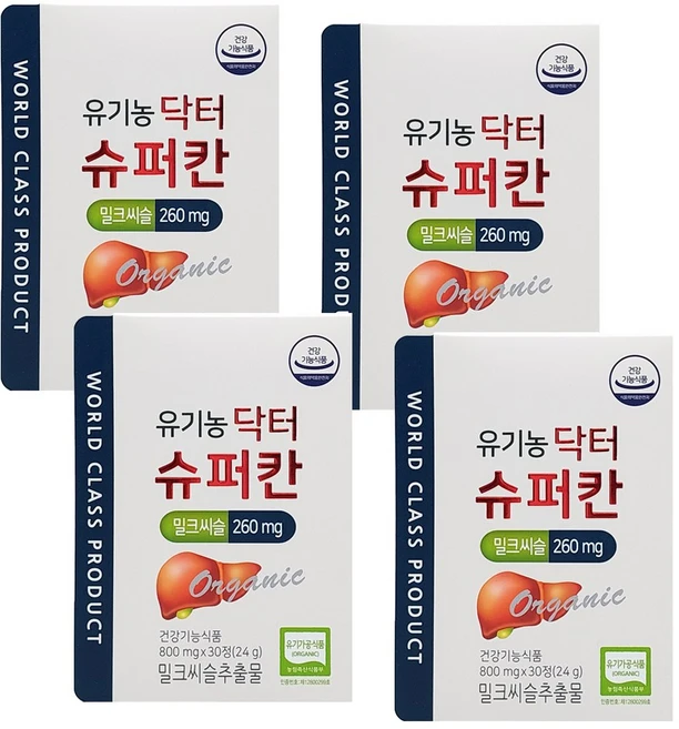 에이치엘사이언스 유기농 닥터 슈퍼칸 밀크씨슬 800mg, 30정, 4개 - 쿠팡