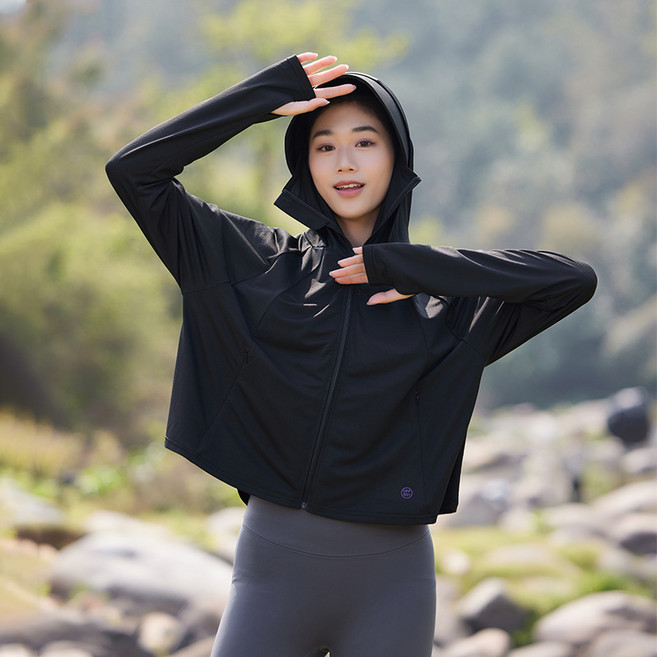 여름 여자 UPF50+자외선차단 가디건 아이스실크 쿨링 시원한 라이딩 야외활동 후드집업