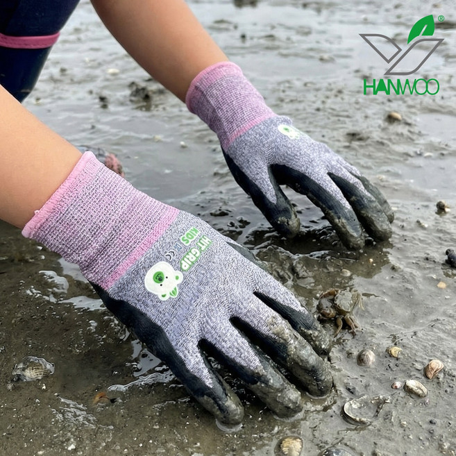 히트그립키즈 어린이 NBR 코팅장갑 XXS KC인증 갯벌 체험 캠핑, 1세트, 그레이