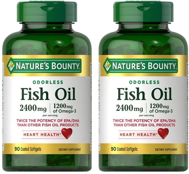 네이쳐스바운티 오덜리스 피쉬 오일 2400mg + 오메가 3 1200mg 소프트젤, 2개, 90정 - 쿠팡