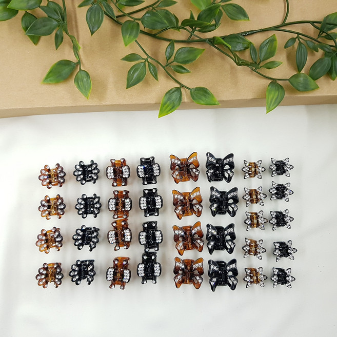 나비 큐빅 헤어핀 머리핀 앞머리 작은 미니 집게핀 2개 1set