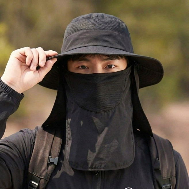 니드닛 남여공용 등산모자 자외선차단 햇빛가리개 낚시 모자 사파리, 시그니처블랙