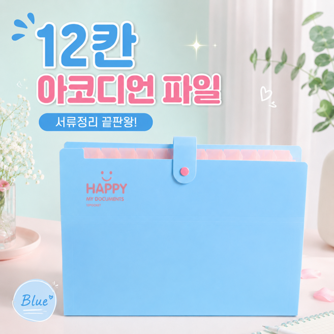 a4 파일 케이스 12칸 아코디언 파일, 1개, 블루