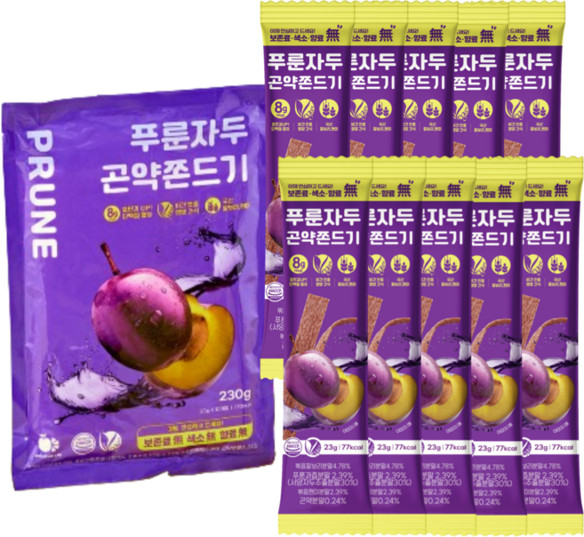 푸룬자두 곤약쫀드기 국산 우리밀 잡곡 포만감 식단 아이간식 쫀득이 사무실 비건안주, 10개, 23g