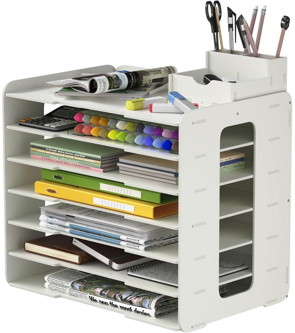GAPINO A3 서류보관함 문서 정리함 트레이 시험지 7단 대형 붓꽂이, 흰색
