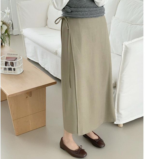 [S~2XL][#자체제작] 빅사이즈 미니멀 H라인 랩 롱 스커트 하객룩