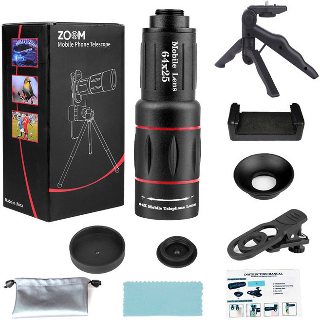 ZOOM 手機望遠鏡頭 適用於演唱會、露營、追星, 64x25型號 4K拍攝+贈拍照支架