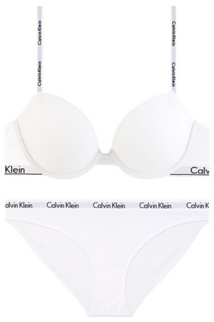 CK 여성 리미티드 코튼 데미 브라+팬티 세트 QF7936+QD3588 WHITE