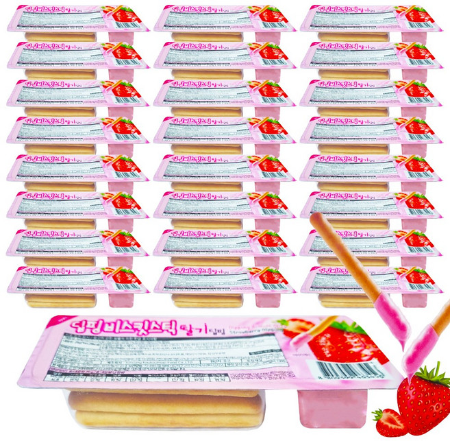 편의점 딥핑 비스킷 스틱 딸기맛 찍어먹는 과자 한정행사 25개(28gx25개) 어린이집 유치원 학교 교회 간식 선물, 25개, 28g