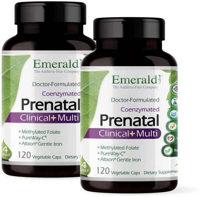 에메랄드랩 프레나탈 데일리 멀티비타민 코엔자임 엽산 젠틀 철분 캡슐 Emerald Labs Prenatal Multivitamins, 120정, 2개 - 쿠팡