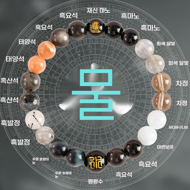 오행 팔찌 천연석 수정 용 운세 기운 향상 액세서리 악운 해소, 1개, 물