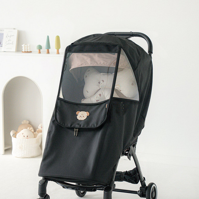 마롤로뜨 빌리지 유모차 방한커버 방풍커버 방수커버 범용 부가부 줄즈 트라이크 디럭스 절충형, 1개, 방풍커버_마뭉이(블랙)