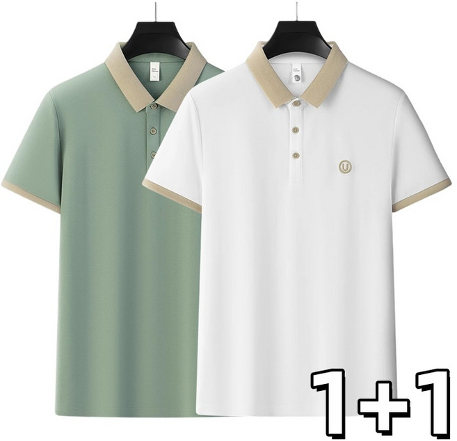 1+1 남자 반팔 폴로 티셔츠 여름 경량 상무 캐주얼 반팔상의 자수 카라 중청년 남성 골프티셔츠 2P