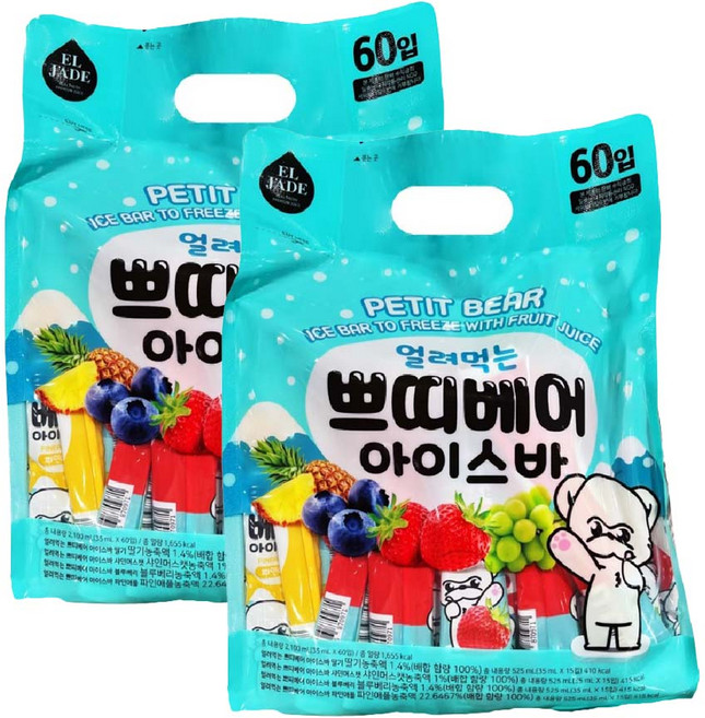 엘제이드 쁘띠베어 아이스바 35ml x 60개입, 2개, 2.1L