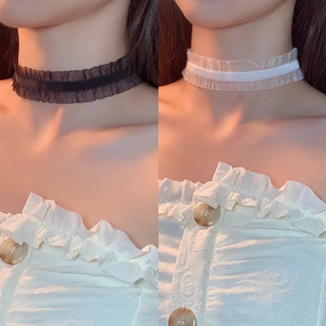 여성 심플 데일리 시스루 레이스 초커 2종 세트 A873