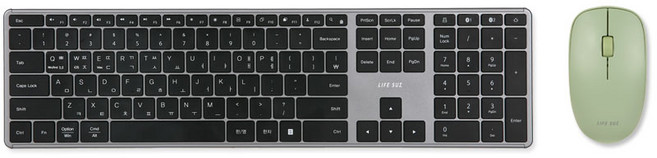 라이프썸 슬림 무선 블루투스 키보드(LFS-HA39) 마우스(LFS-HA50) 세트 3대기기페어링 동글포함 무소음 저소음 마우스키보드세트, 슬림키보드 스페이스그레이, 마우스 세이지그린