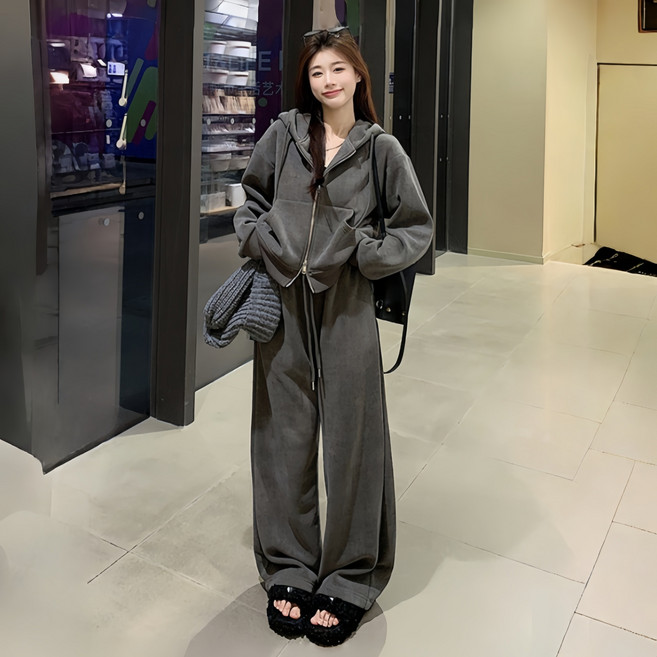 스타일닥터 여성 포켓 후드티 루즈핏 맨투맨 트레이닝복 상하 세트