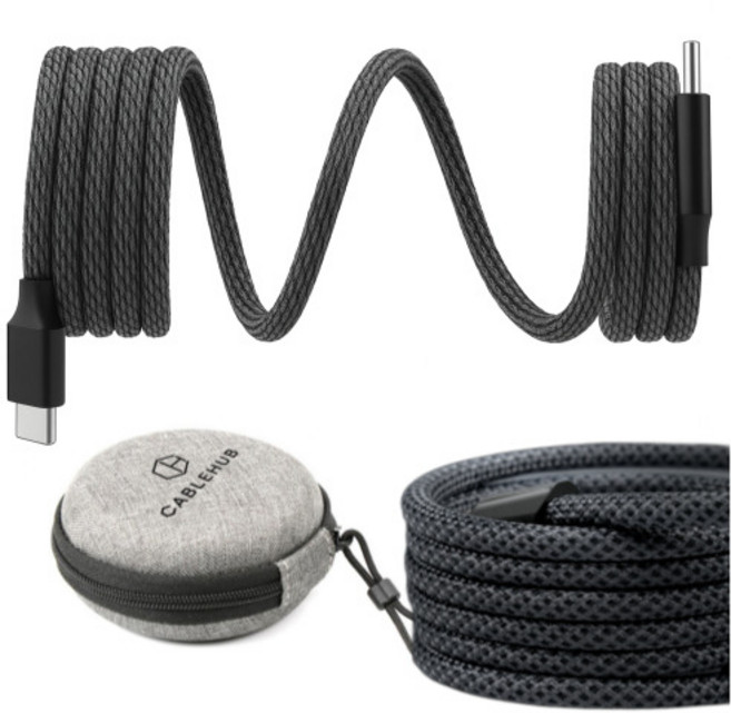케이블허브 정품 패브릭 마그네틱 자동 선정리 충전 케이블 C to C PD 60W, 1개, 블랙, 1m