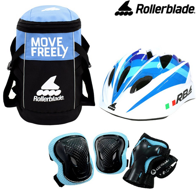 롤러블레이드 마이크로블레이드 아동 인라인스케이트 자전거 블루블랙 보호장구 세트 인라인 가방+헬멧+보호대, 가방_핑크블루/헬멧_민트, 보호대_블루M, 1개