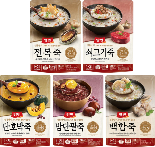 동원 양반죽 파우치420g 5종 전복죽 쇠고기죽 단호박죽 밤단팥죽 백합죽, 420g, 1개