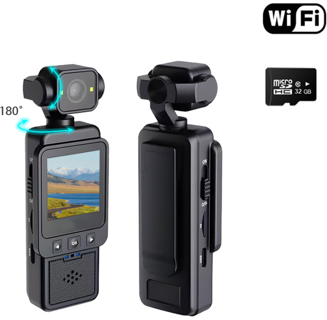 SMABAT 디지털 액션캠 고화소 충전식 액션 바디캠 카메라 초소형 액션캠 SD카드 포함, 블랙