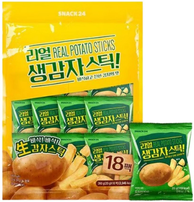 스낵24 리얼생감자스틱 포테이토스낵 대용량 과자, 2개, 360g