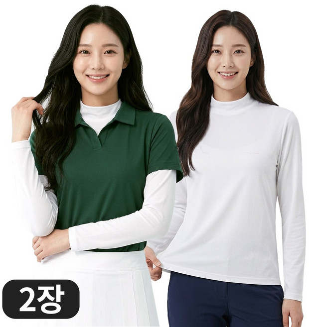 아소트 1+1 자외선차단 UV 프리미엄 스포츠 골프 이너웨어 쿨링 여성 반폴라 티셔츠