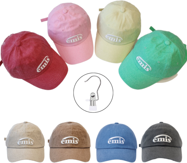 [국내정품] 이미스 뉴로고 피그먼트 볼캡 커플 빈티지 야구 모자 + 모자 집게