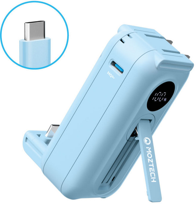 MOZTECH 太空艙 輕巧多功能口袋行動電源 5000mAh, Type-C款, 海東藍, MOA16
