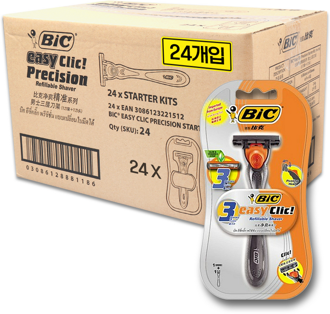 빅 3중날 이지클릭 면도기, 1개입, 24개