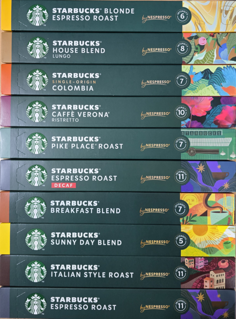 스타벅스 네스프레소 캡슐 커피 5종 세트(50캡슐) 블론드 에스프레소 하우스블랜드 콜롬비아 베로나, 1세트, 10개입, 5.3g