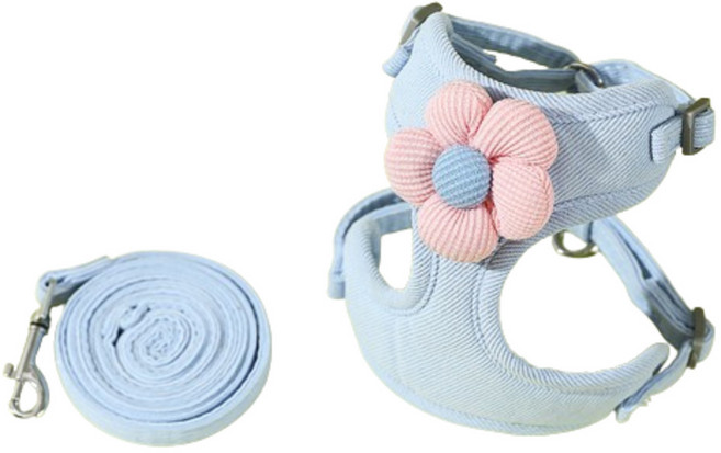 루디모어 반려동물 플라워 하네스 + 리드줄 세트, 블루, 1개
