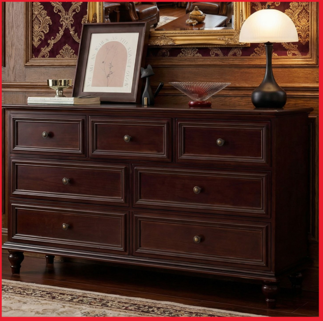 [공간담다] 엔틱 서랍장 거실장 인테리어 침실 옷장 콘솔 고가구, 7개, 호두